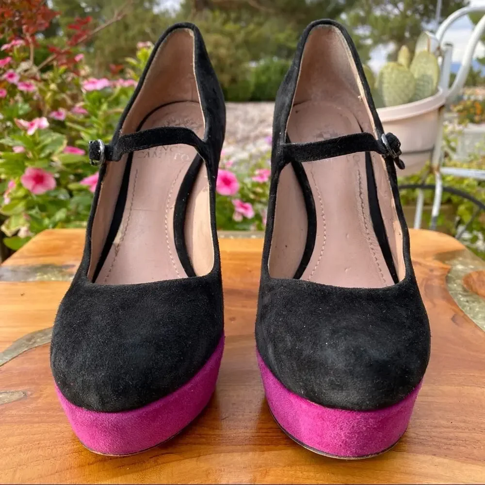 VINCE CAMUTO Black and Purple Suede Mary Jane Platform Pump Heel Size 6
